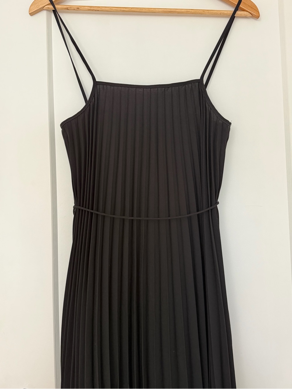 Mango Black Pleated Spaghetti-Strap Mini Dress